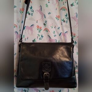 Patricia Nash Black Leather Crossbody Satchel